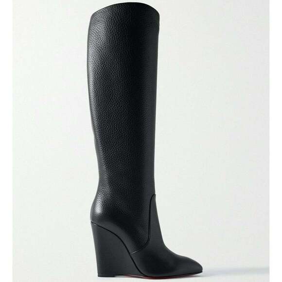 Christian Louboutin Civiliza 100 Black Calf Leather Knee High Wedge Heel Boot 41 - Picture 1 of 11